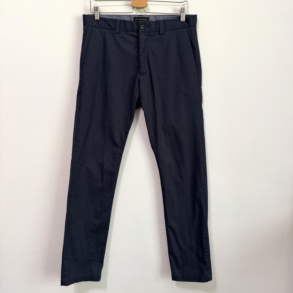 Banana Republic Mens Fulton Skinny Chino Pants 32x32 Navy Blue Geo Print Career